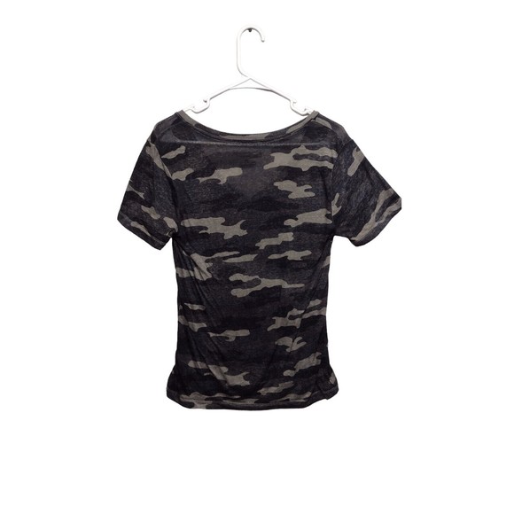 Lucky Brand Women Top Small Green Camo Burnout Short Sleeve V Neck T-Shirt Sheer - Picture 11 of 11